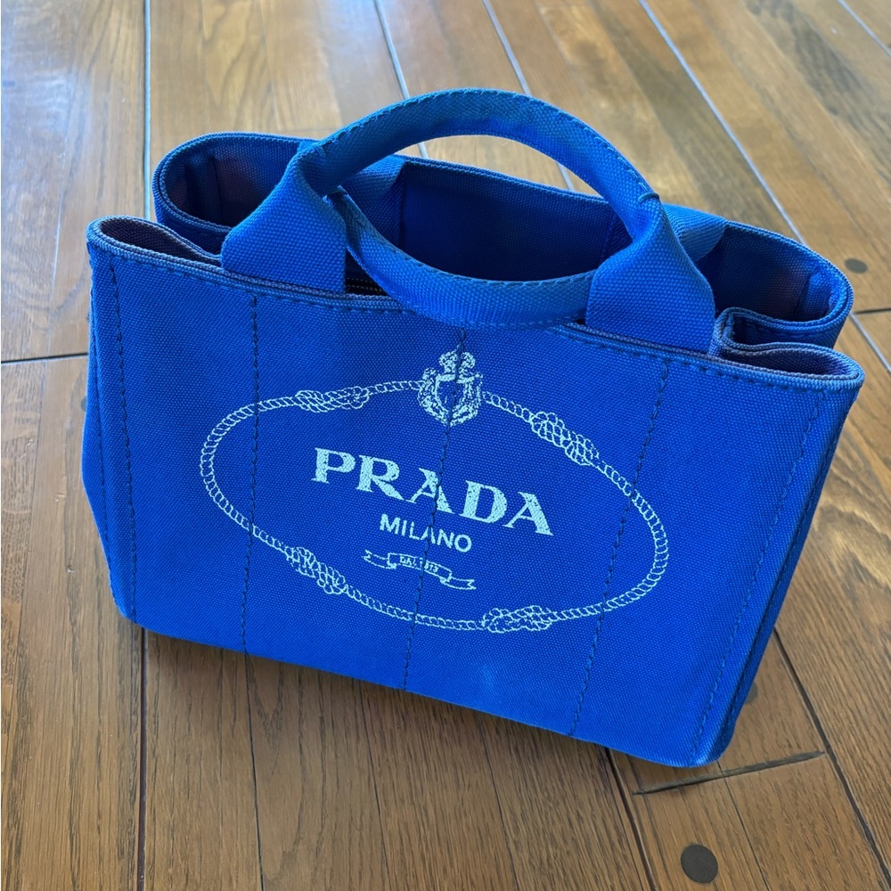 Prada Blue Canapa Logo Tote Bag